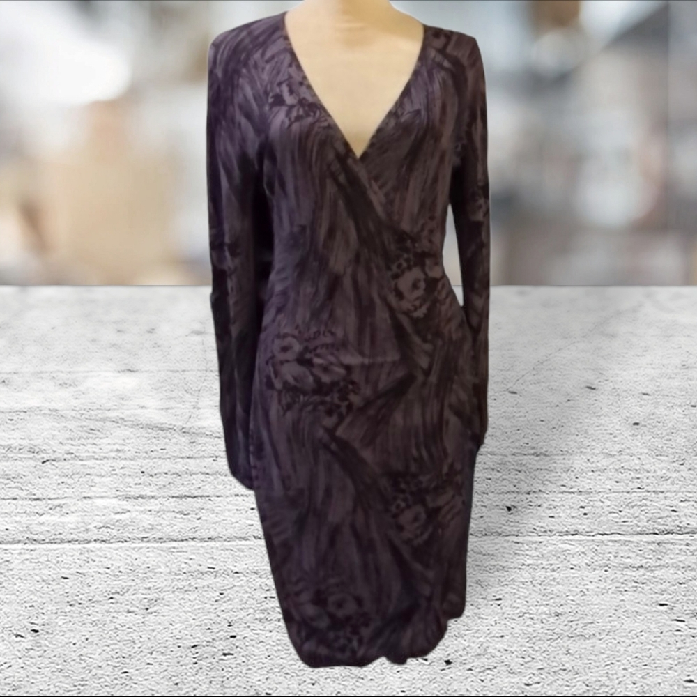 Banana republic purple back floral abstract long sleeve dress size M